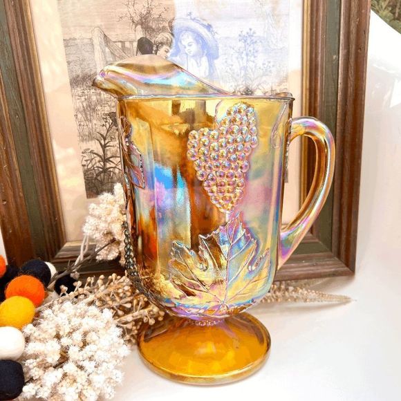 Vintage Carnival Glass Iridescent Harvest Grape Large Pitcher NO BUNDLE - Picture 1 of 7